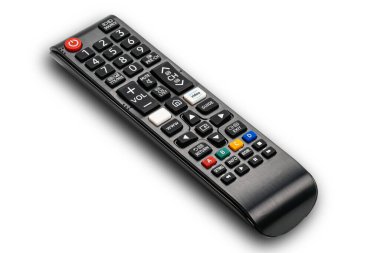 Kırpma yolu ile beyaz arkaplanda televizyon için yüksek açılı uzaktan kontrol.
