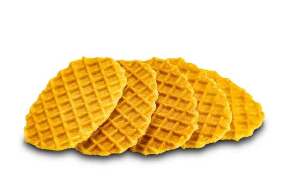 Haufen Hausgemachter Knuspriger Waffeln Auf Weißem Hintergrund Mit Clipping Pfad — Stockfoto