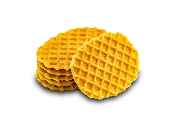 Haufen Frisch Gebackener Knuspriger Waffeln Auf Weißem Hintergrund Mit Clipping — Stockfoto