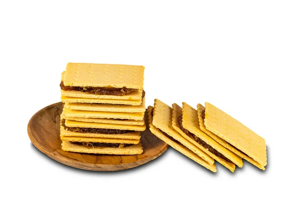 Pila Queso Crujiente Batido Galleta Llena Mermelada Piña Plato Madera — Foto de Stock