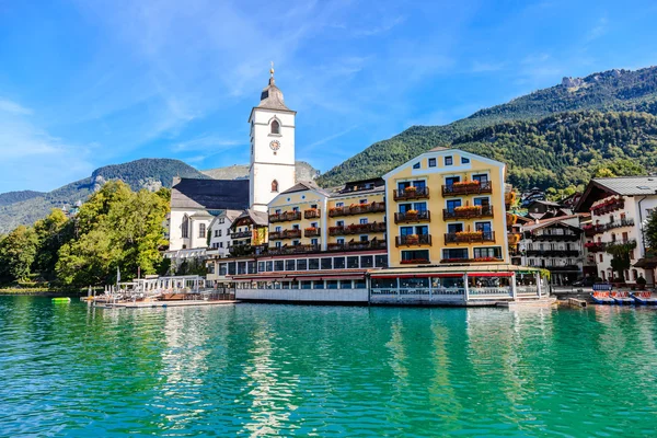 View of St. Wolfgang chapel and the village — Stock Photo, Image