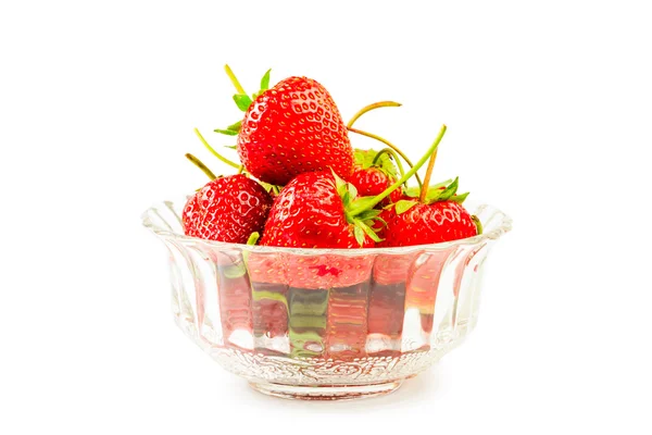 Fresh strawberries in a glass bowl — Stock Photo, Image