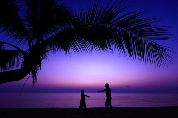 Vader en zoon op het strand — Stockfoto