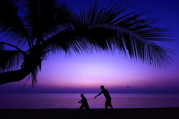 Отец и сын на пляже — стоковое фото