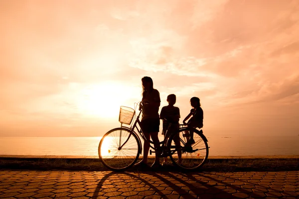 Biker family silhouette — Stock Photo, Image