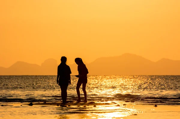 Silhouetten von Menschen bei Sonnenuntergang — Stockfoto