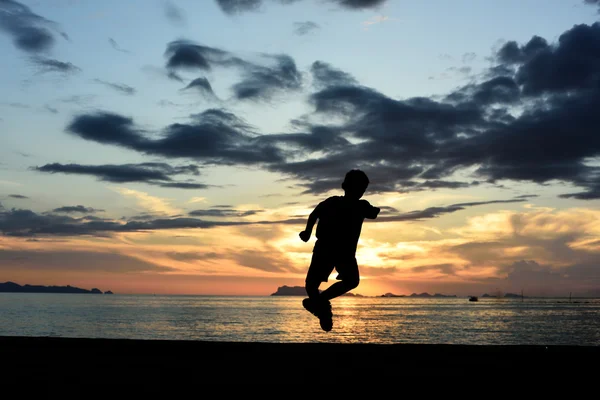 Silhouette del ragazzo che fa arte marziale — Foto Stock