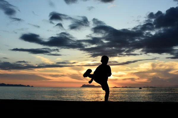 Silhouette del ragazzo che fa arte marziale — Foto Stock