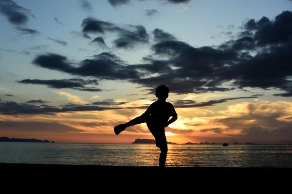 Silueta de niño haciendo arte marcial — Foto de Stock