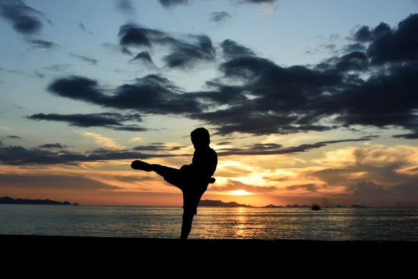 Silhouette de garçon faisant de l'art martial — Photo