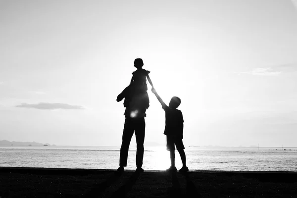 Silueta de la familia en la playa — Foto de Stock