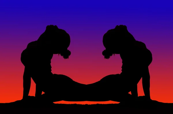 Two women practicing yoga — Stock Photo, Image