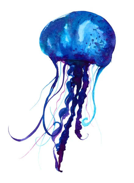 Quallen Aquarell Illustration. Bemalte Medusa isoliert auf weißem Hintergrund, Unterwasser-Tierwelt. — Stockfoto