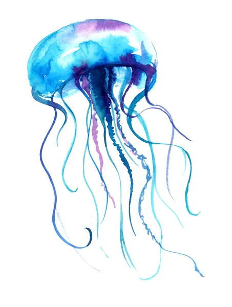 Quallen Aquarell Illustration. Medusa-Gemälde isoliert auf weißem Hintergrund, buntes Tattoo-Design. — Stockfoto