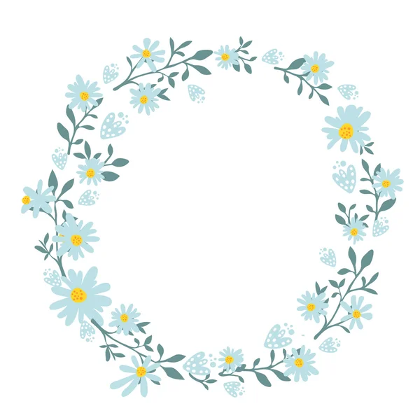 Wreath with camomile flowers. — Vector de stock