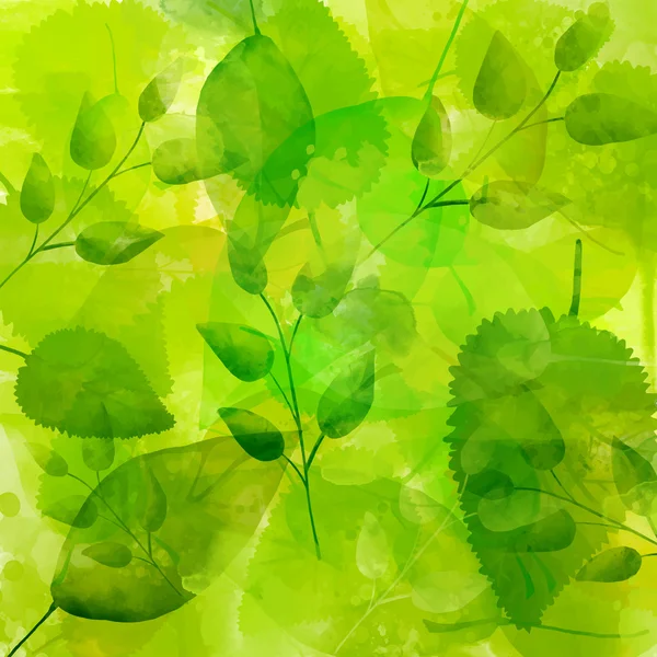 Fondo verde con patrón de diferentes hojas — Vector de stock