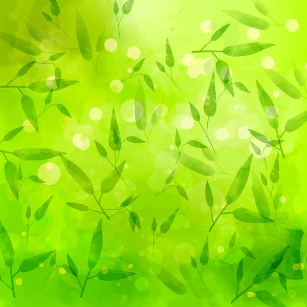 Fondo verde con hojas de diferente patrón. Textura artística acuarela. — Vector de stock