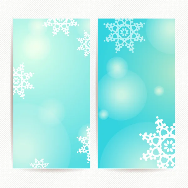 Conjunto de dois vertical feriados banners de Natal com fundo azul, luz bokehs e flocos de neve —  Vetores de Stock