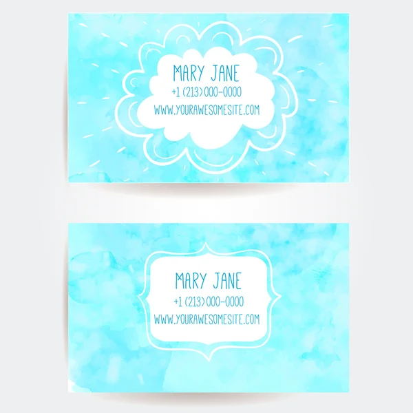 Set of two creative business card templates with artistic vector design. Blue water background with light bokehs. — Stock Vector