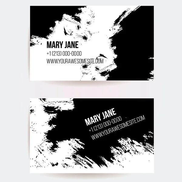 Conjunto de dos plantillas de tarjetas de visita creativas con diseño vectorial artística. Resumen textura de garabato de grunge tinta negra. — Vector de stock