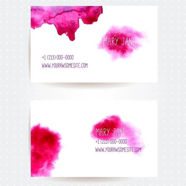Set of two creative business card templates with artistic vector design. Abstract pink watercolor splashes. - Stok Vektor