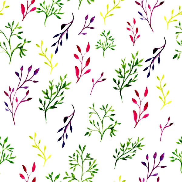 Nahtlose Muster mit Wasserfarben gemalt, Blättern und Zweigen verziert. Vektor gekachelte Hintergrund. — Stockvektor