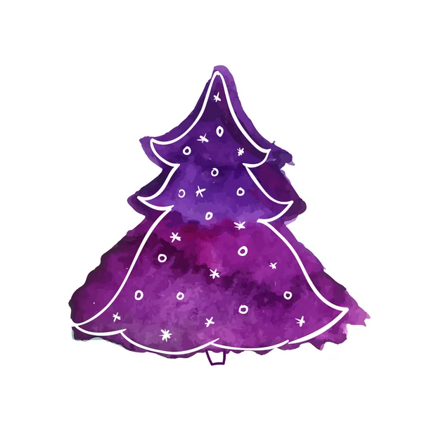 Violet watercolor christmas tree. Vector illustration isolated on white background. — Stock Vector