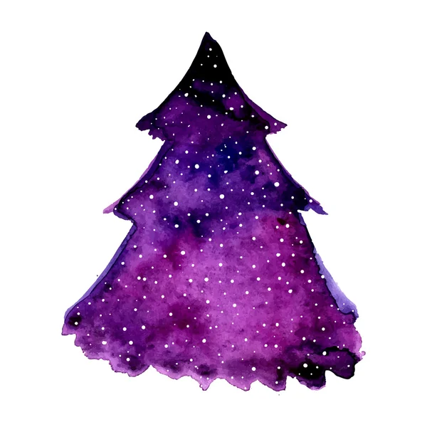 Watercolor illustration of violet christmas tree. Vector design element isolated on white background. - Stok Vektor