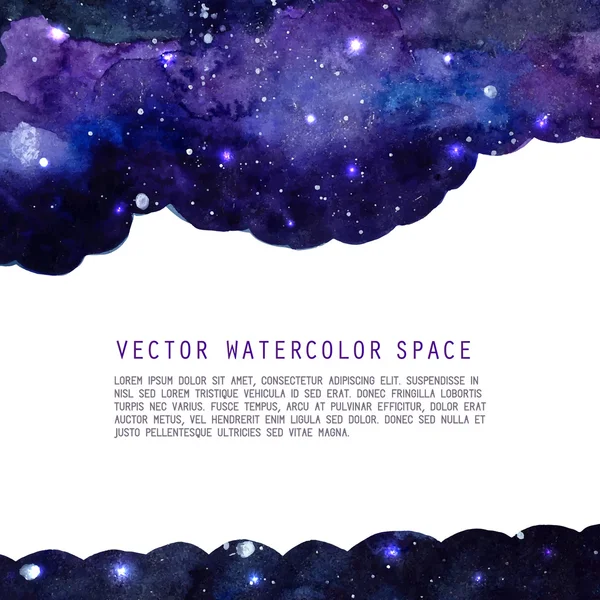 Raum Aquarell Hintergrund mit Sternen. Vektor-Layout mit copyspace. — Stockvektor