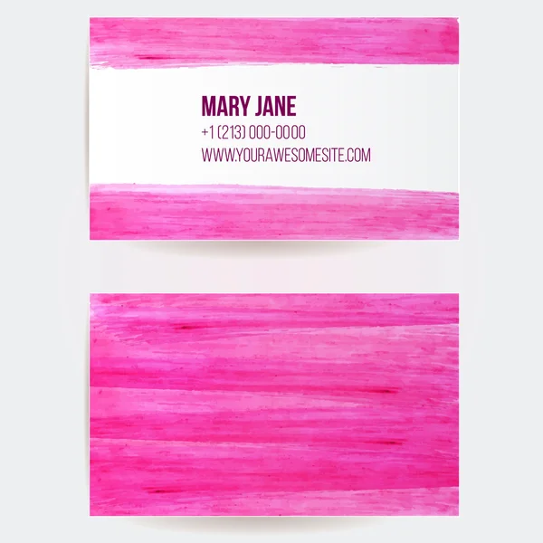 Two sided business card template with pink paint strokes. Artistic vector design. — Stock Vector