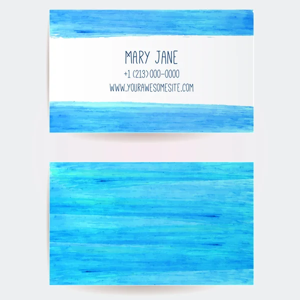 Two sided business card template with blue marker paint stains and strokes. Artistic vector design. — Stock Vector