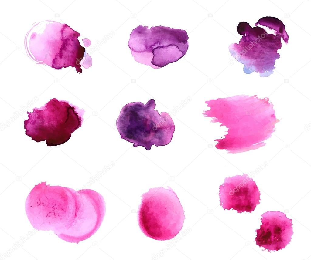 Set of pink vector watercolor paint swashes and spots. Artistic vector design elements, backdrop for logo and text.