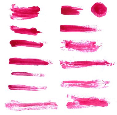 Kozmetik kırmızı ruj ve oje izole renk örnekleri topluluğu.