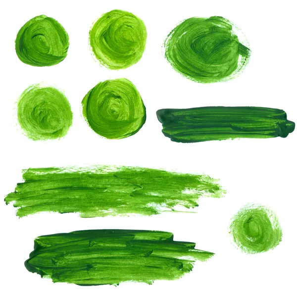 Set of green oil paint splotches and strokes. Artistic design elements. — Stock Photo, Image