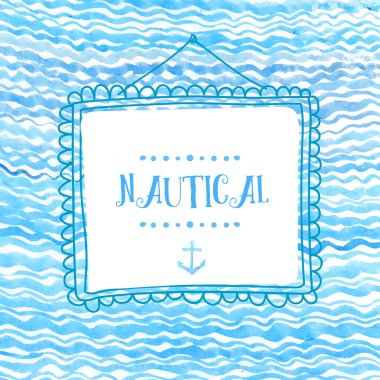 Kare kare el deniz dalga suluboya doku üzerinde çekilmiş. Vektör sanatsal zemin.