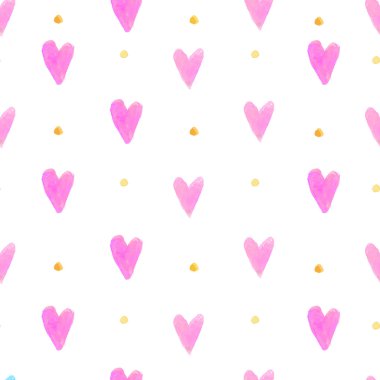 Suluboya kalpleri arka plan. El ile Seamless Modeli kalpler boyalı. Sevgililer günü ve düğün tasarımlar için vektör zemin