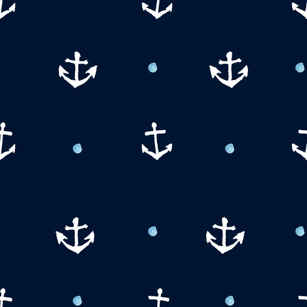 Dark navy seamless anchor background. Hand drawn vector texture. — Stock Vector