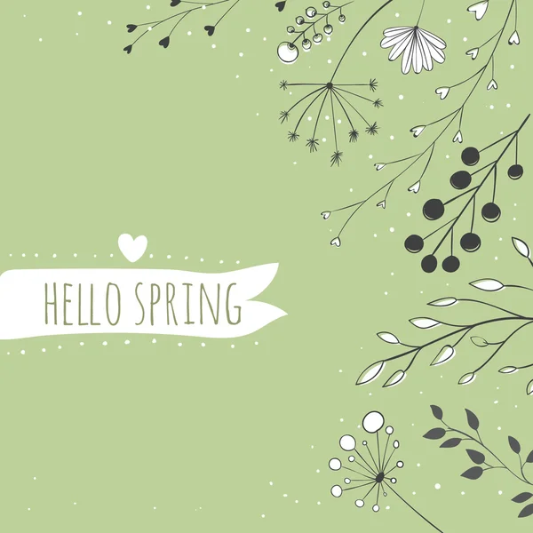 Nature background with branches and hand drawn plants. Vector spring backdrop — Stock Vector