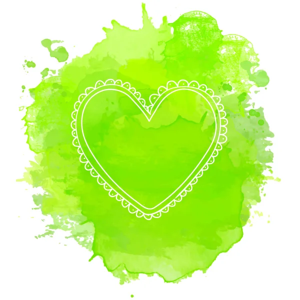 Doodle hart frame op groene splash. — Stockvector