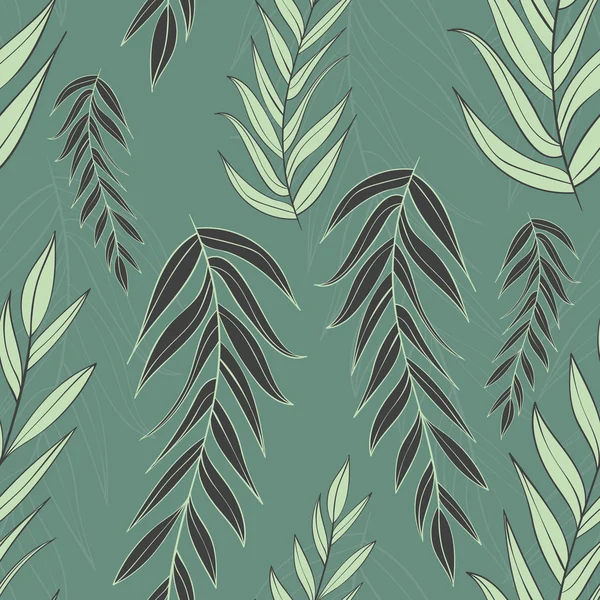 Natuur patroon met sierlijke takken met bladeren. Vector naadloze textuur — Stockvector