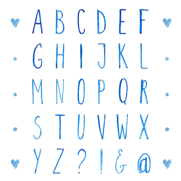 Alphabet anglais d'Aquarelle avec main dessinée lettres hautes. Polices vectorielles. — Image vectorielle