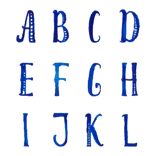 Українська аквареллю декоративні алфавіту з боку звернено високі літери. Векторних шрифтів. — стоковий вектор