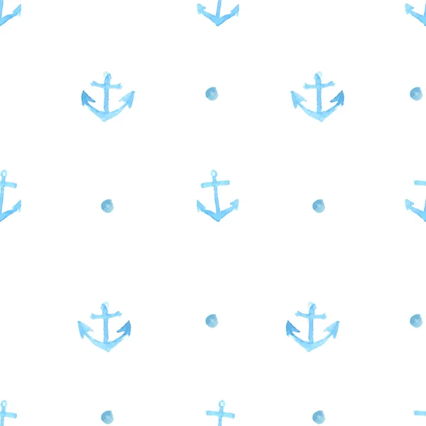 Blue watercolor anchor seamless background. Vector texture. — Stock Vector