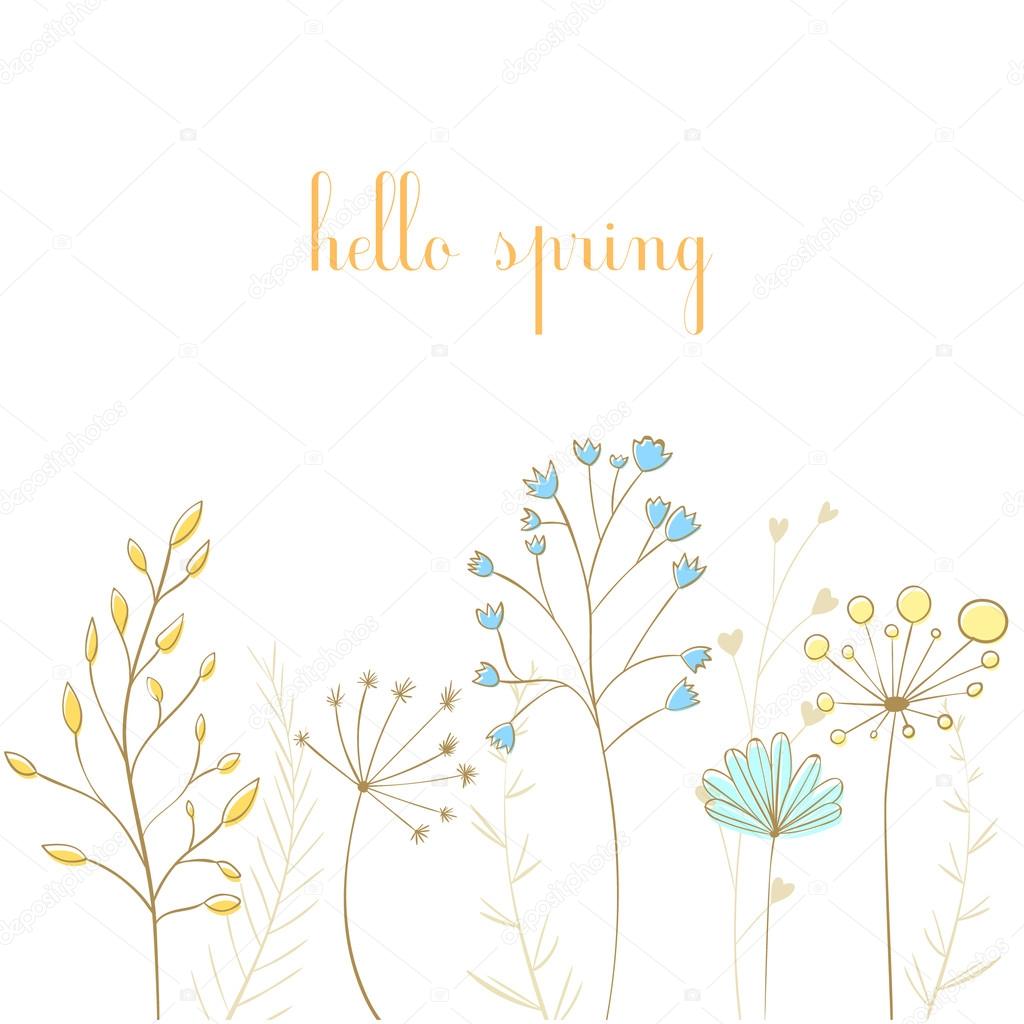 Branches with leaves and text hello spring