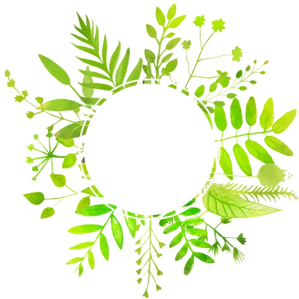 夏の明るい緑色の葉を持つ丸フレーム. — ストックベクタ