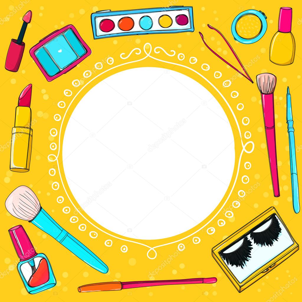 Cosmetics background with make up tools