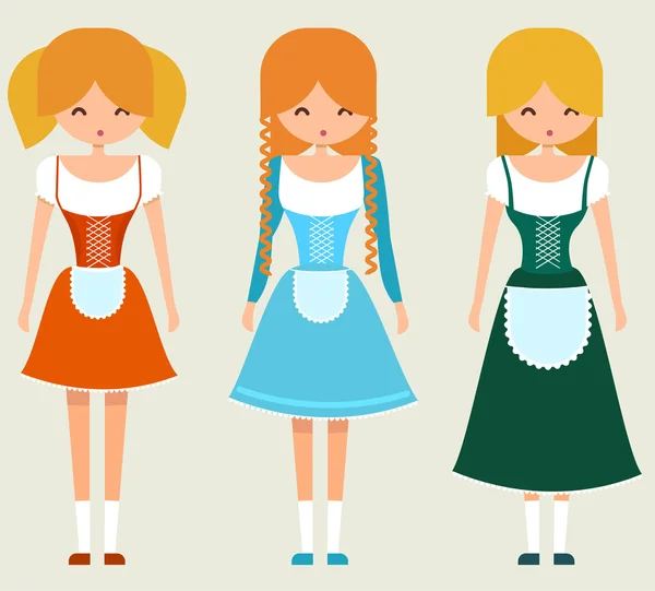 Geleneksel Bavyera kostüm kızlar — Stok Vektör