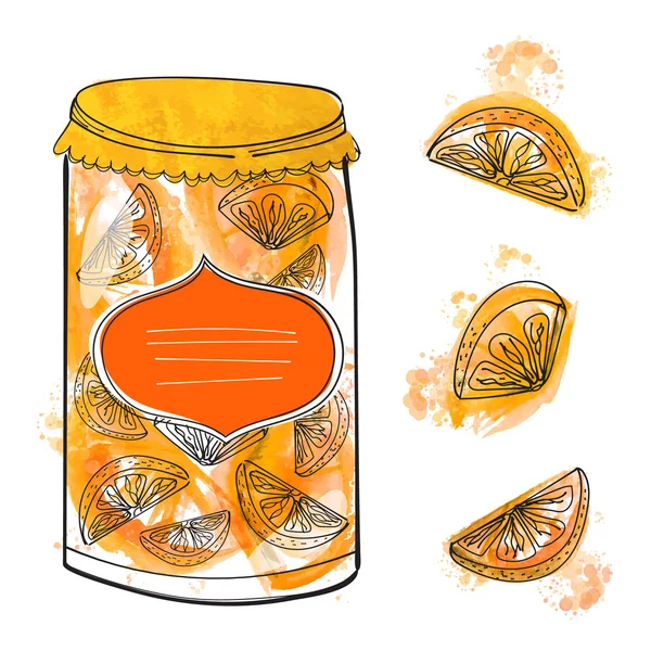 Compota de laranja em jarra — Vetor de Stock