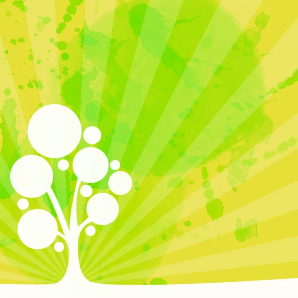 Copac alb pe verde și galben — Vector de stoc