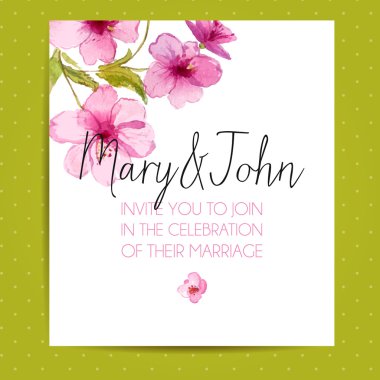 Sakura çiçeklerle düğün kartı